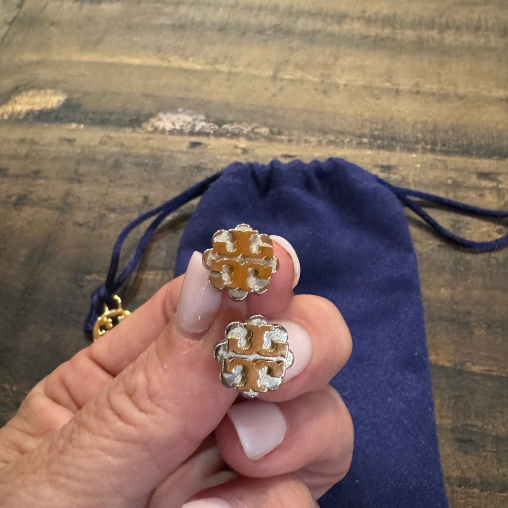 Gold and Silver Logo Stud Earrings